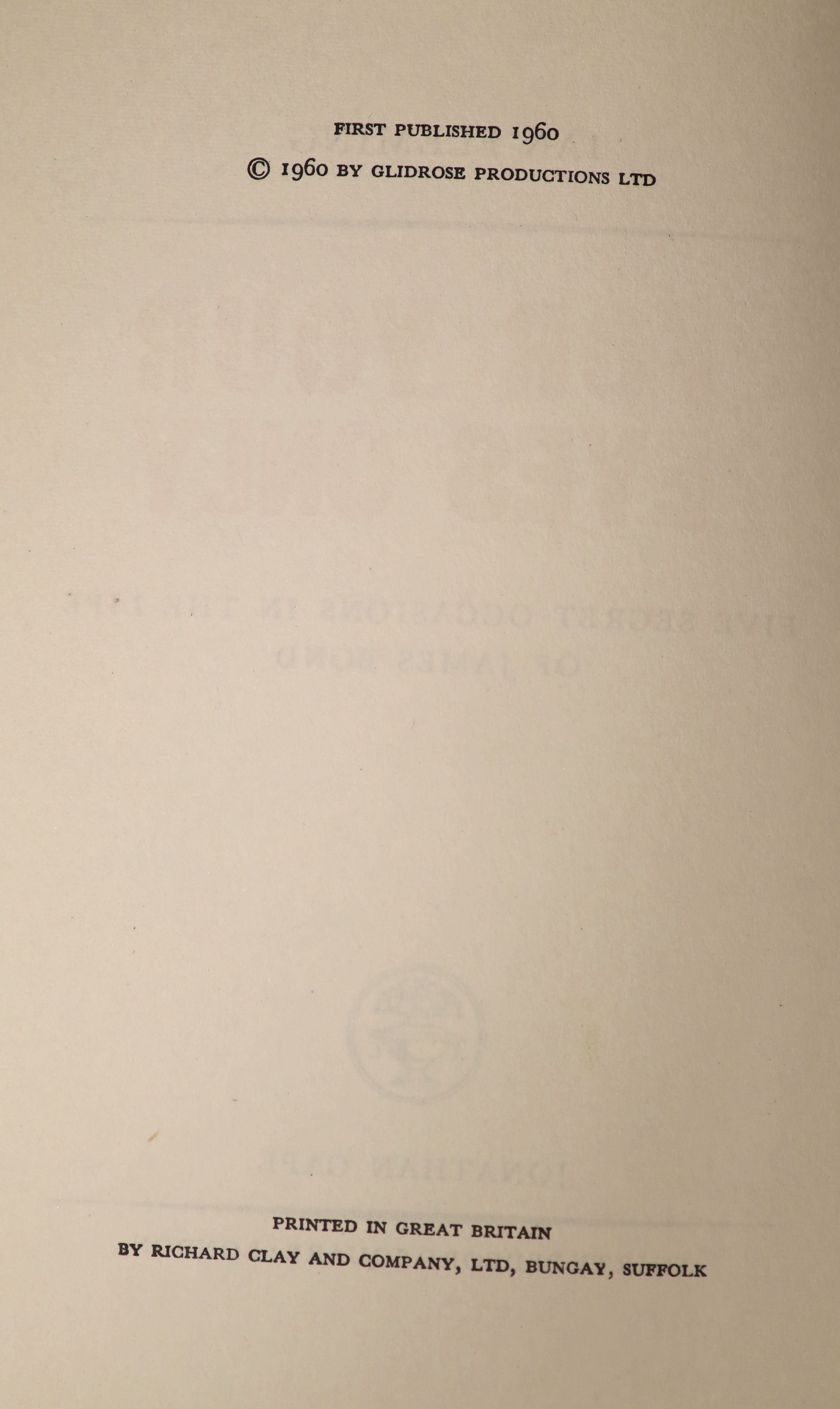 Fleming, Ian - For Yor Eyes Only, 1st edition, 1st impression, original cloth with biro inscribed date to front fly leaf, in clipped d/j designed by Richard Chopping, London, 1960